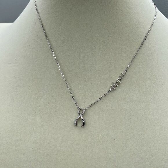 A.U. Ribbon and Hope Rhodium plated CZ necklace. - Picture 4 of 11